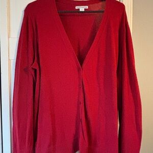 Amazon Essentials Red V-Neck Button Cardigan Sweater